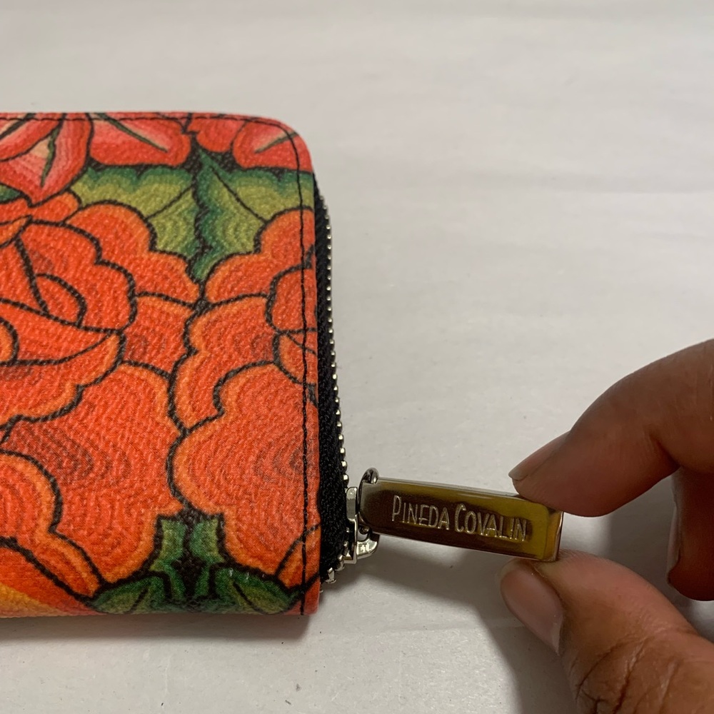 Pineda Covalin Mexico Small Zipper Wallet Red Orange Floral 5” x 4” EUC - Picture 5 of 8